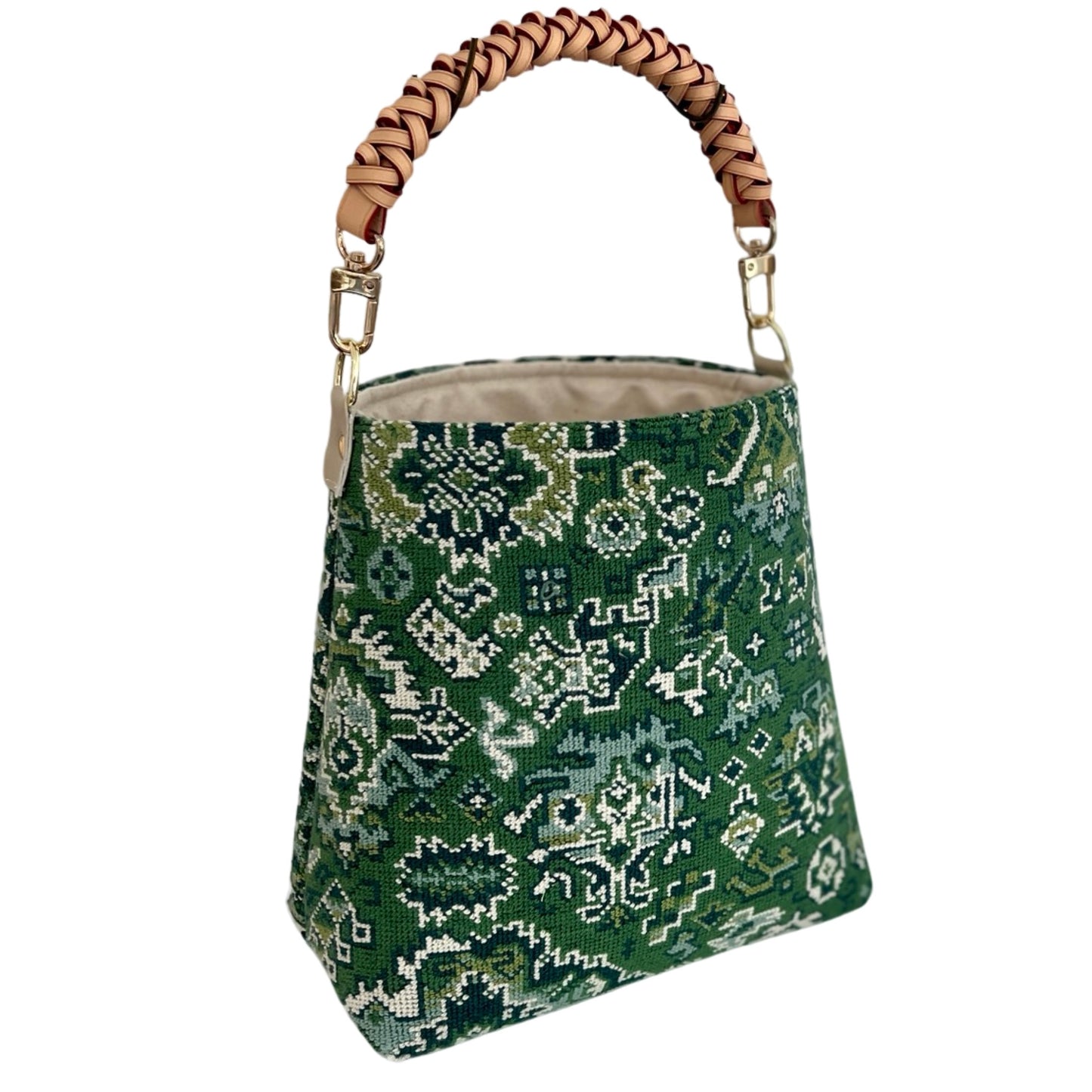 Green Needlepoint Bucket Bag
