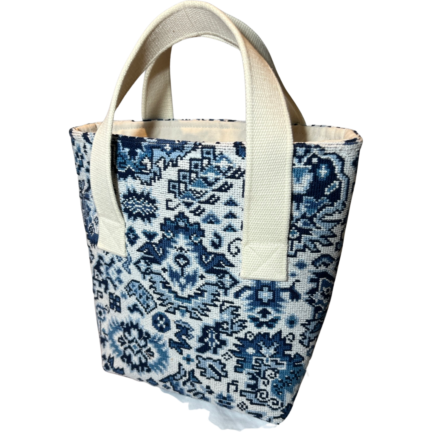 Porcelain Blue Needlepoint Wine Tote (Double Bottle)