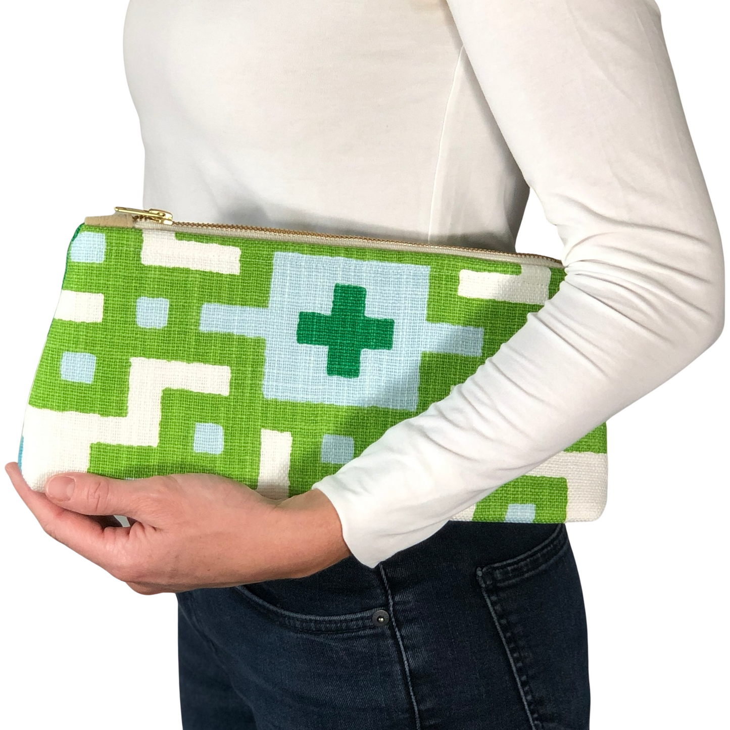Teal and Green Geometric Clutch
