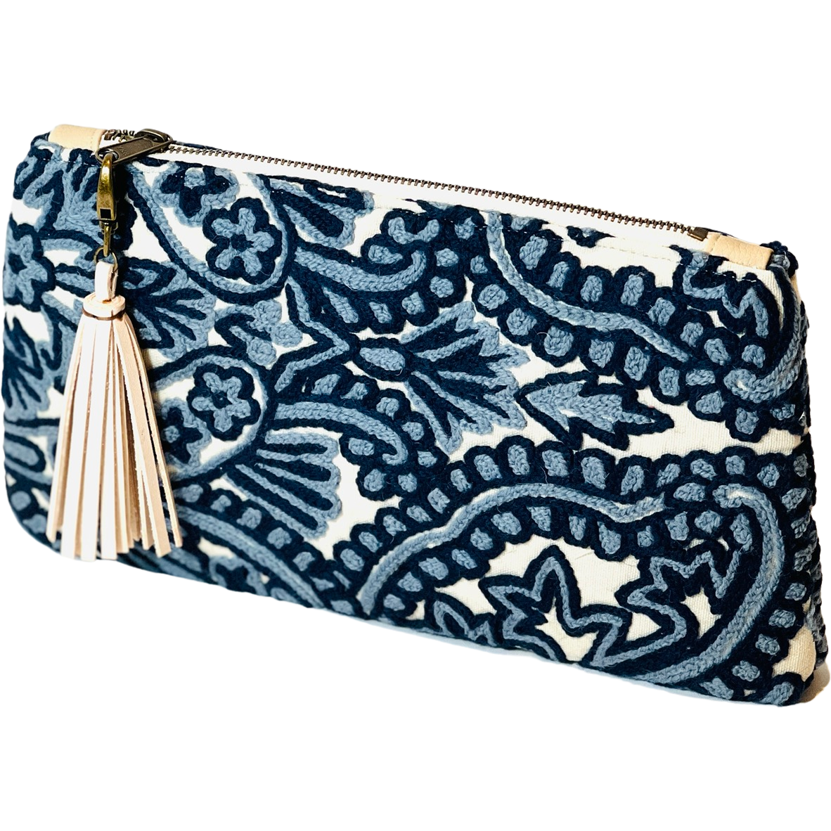 Navy Embroidered Clutch