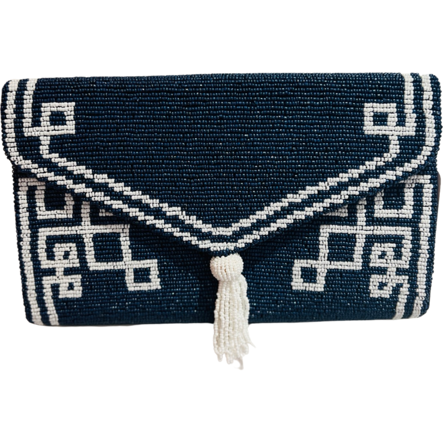 Navy/White Beaded Tassel Envelope Clutch