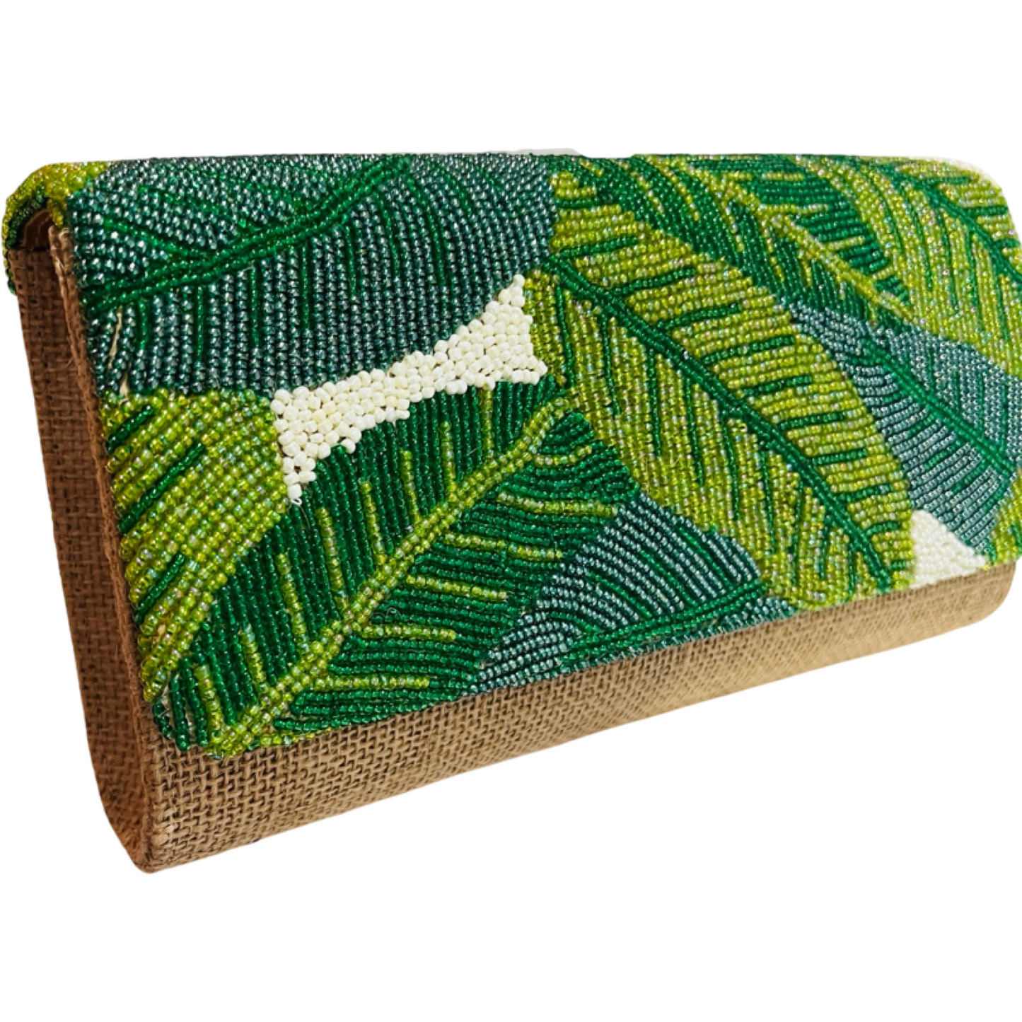 Banana Leaf Beaded Wicker Clutch
