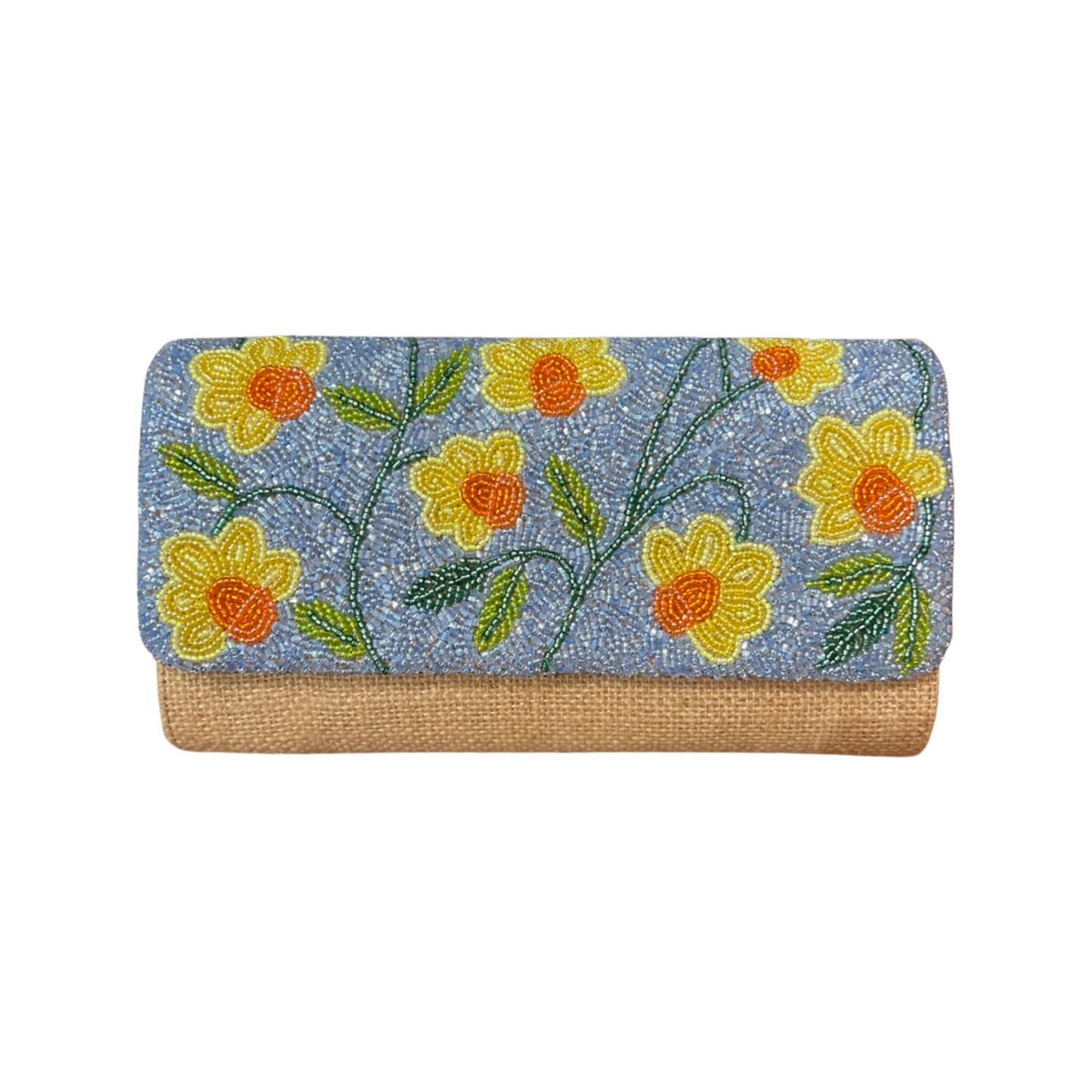 Daffodil Beaded Wicker Clutch