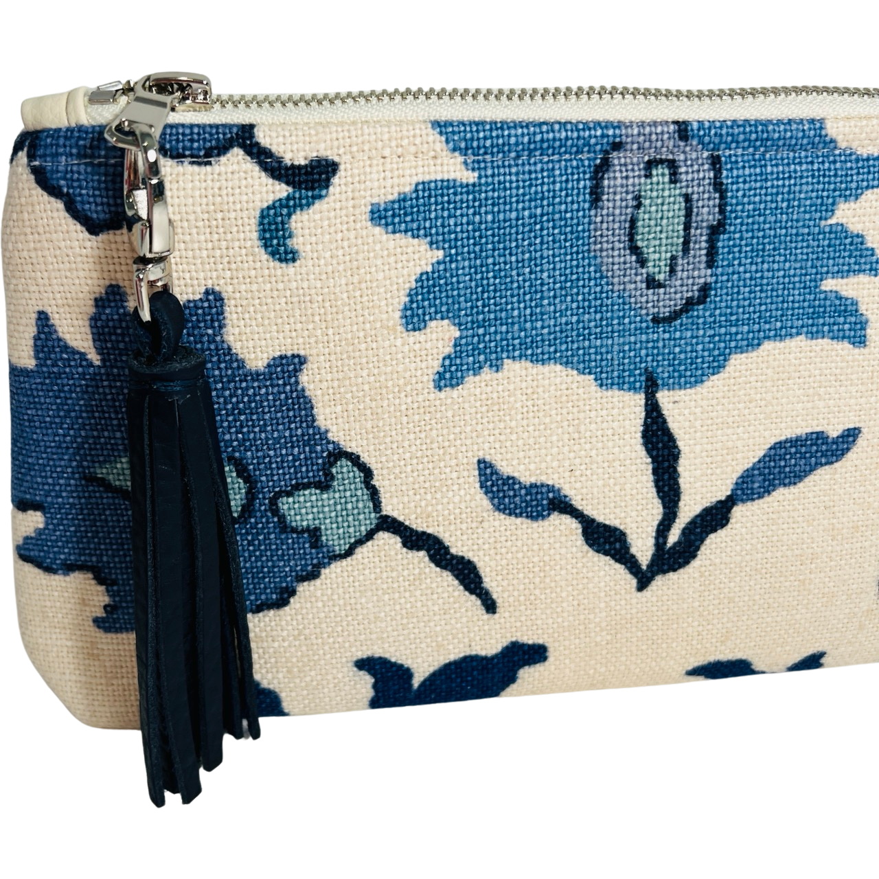 Blue and Natural Floral XL Clutch