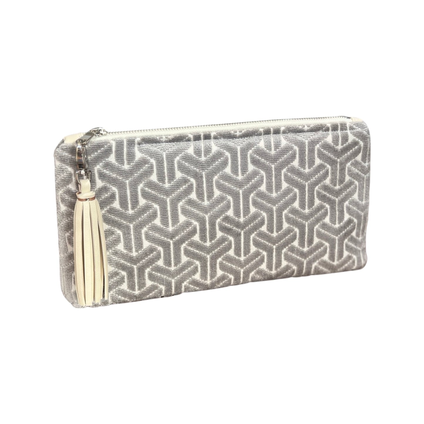 Silver Geometric Cut Velvet Clutch