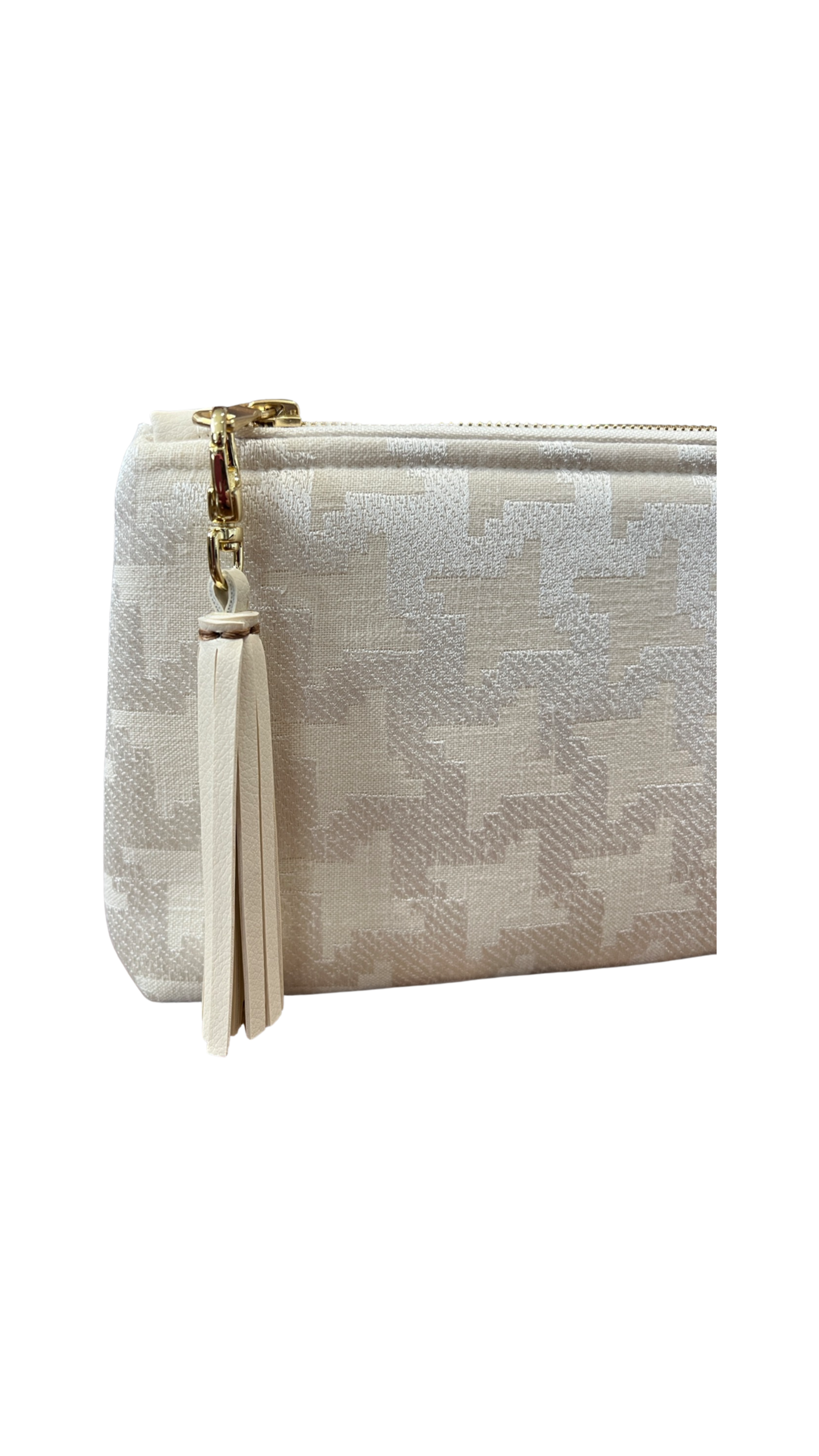 Cream Geometric Clutch