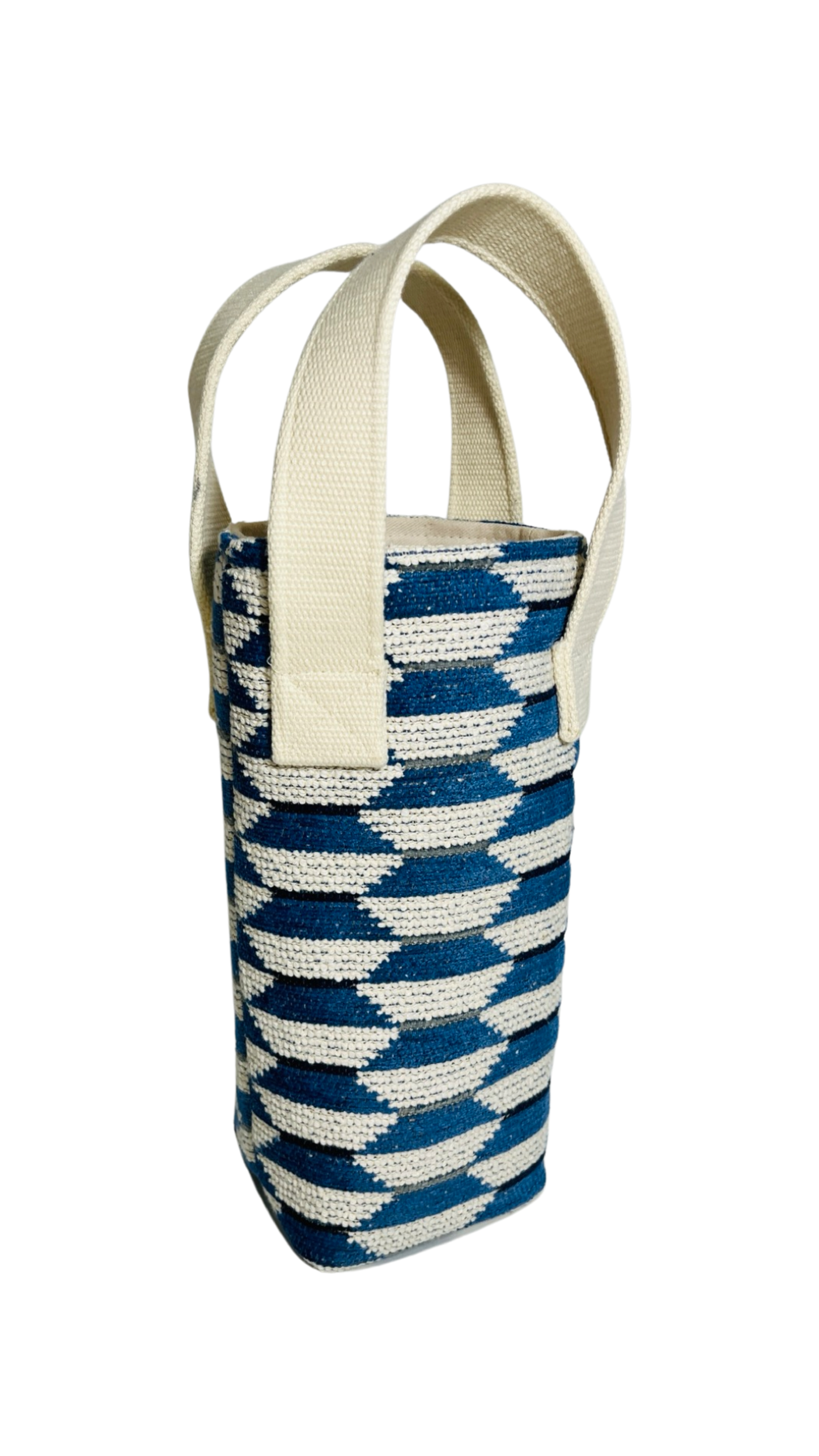 Blue Geometric Wine Tote (Single Bottle)