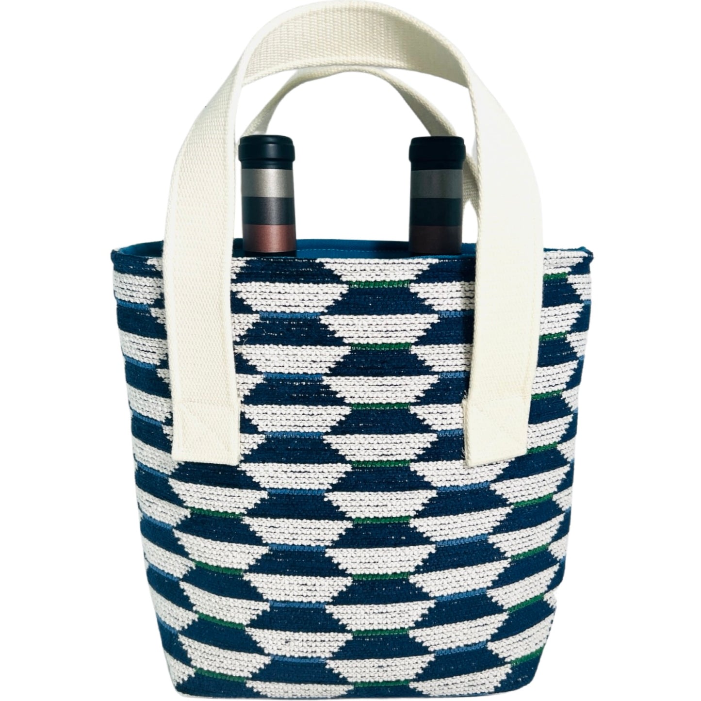 Navy Geometric Wine Tote (Double Bottle)