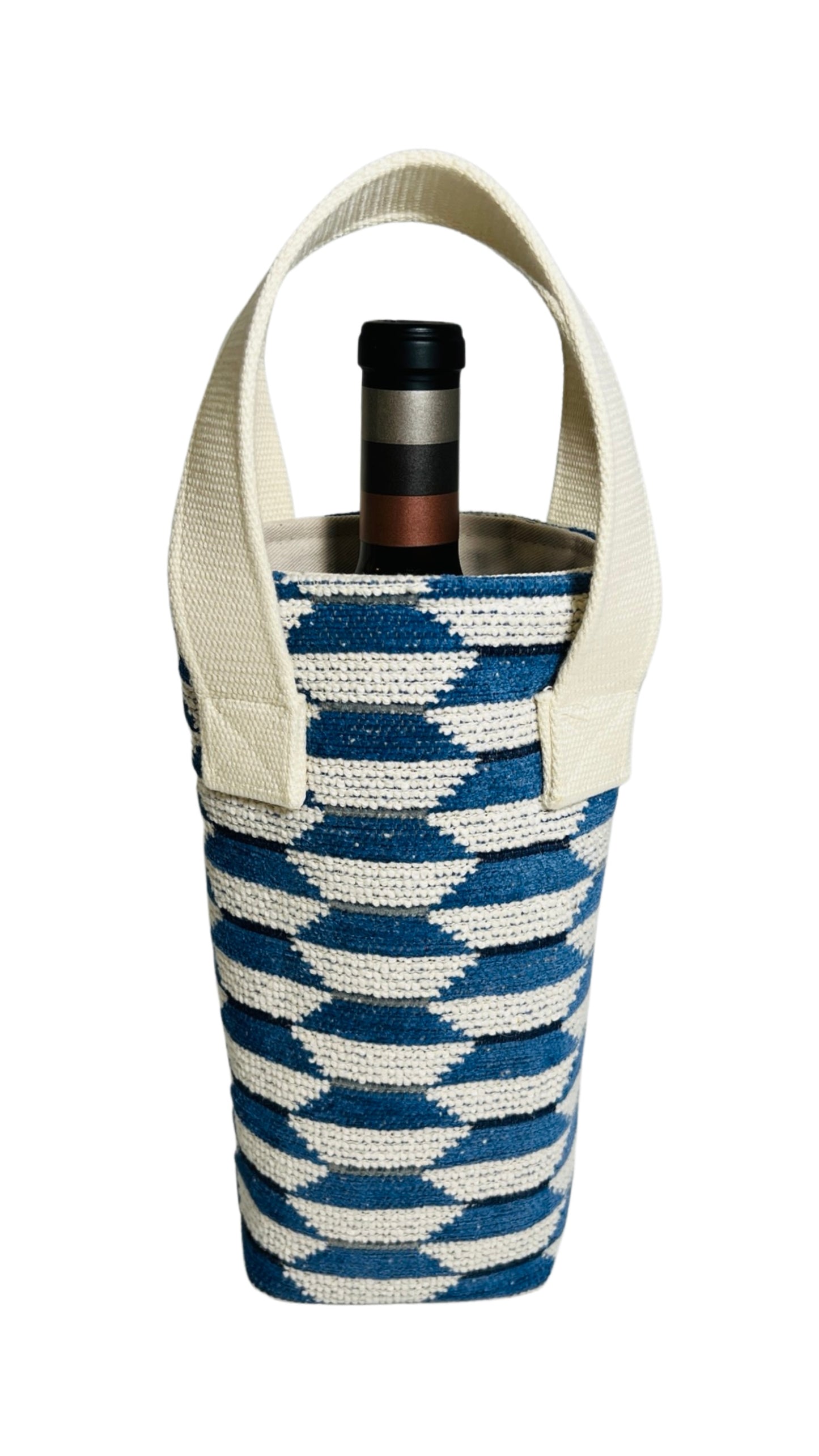 Blue Geometric Wine Tote (Single Bottle)