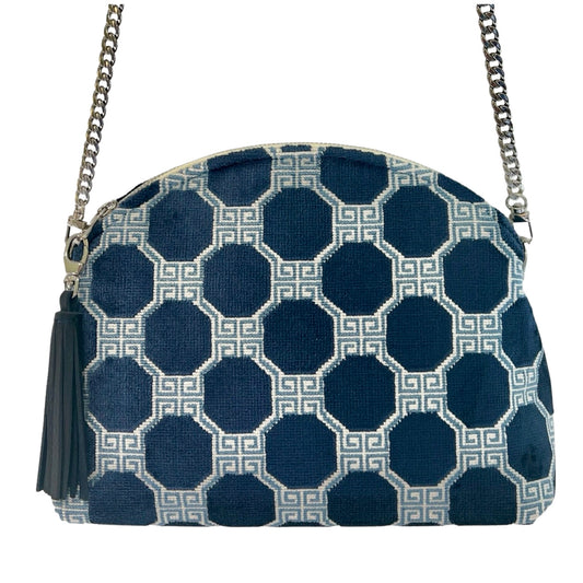 Navy Velvet Geometric Purse