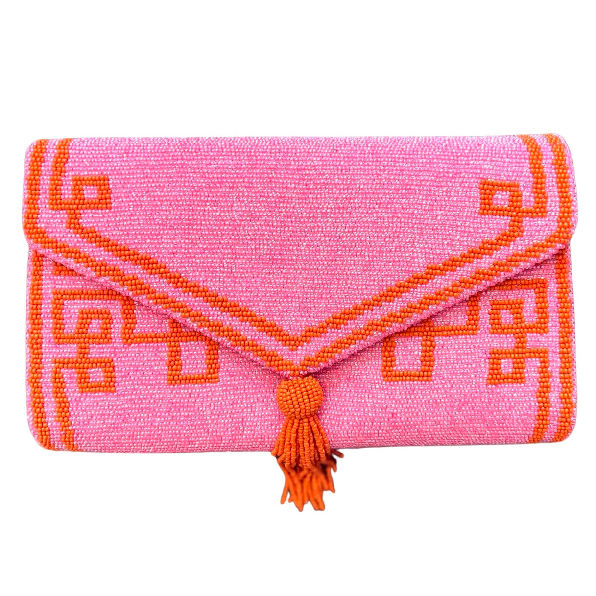 Pink/Orange Beaded Envelope Clutch