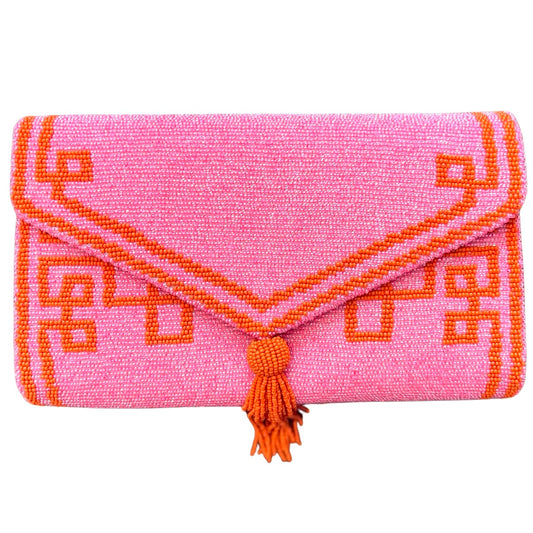 Pink/Orange Beaded Envelope Clutch