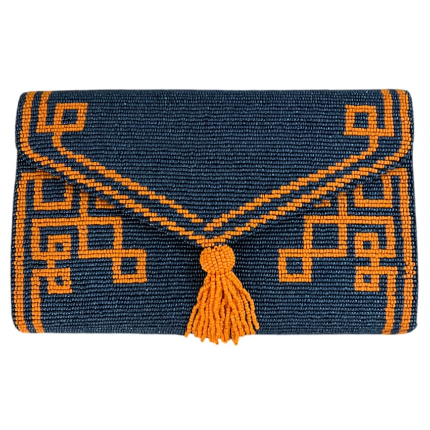 Navy/Orange Tassel Envelope Clutch