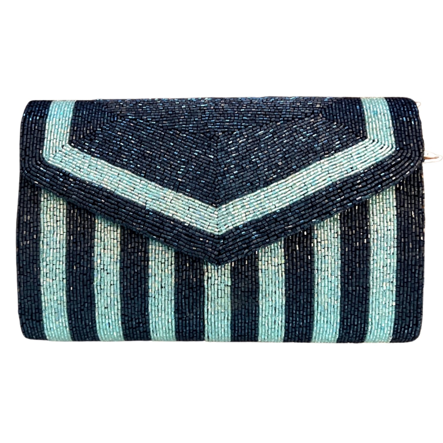 Blue/Periwinkle Stripe Beaded Envelope Clutch