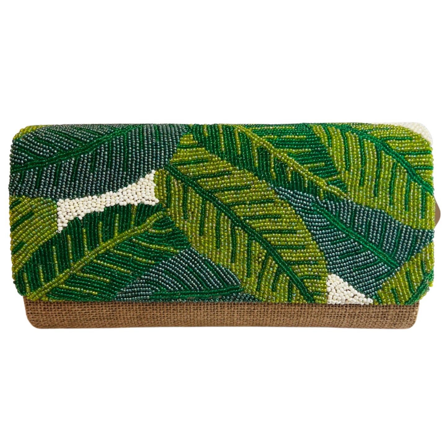 Banana Leaf Beaded Wicker Clutch