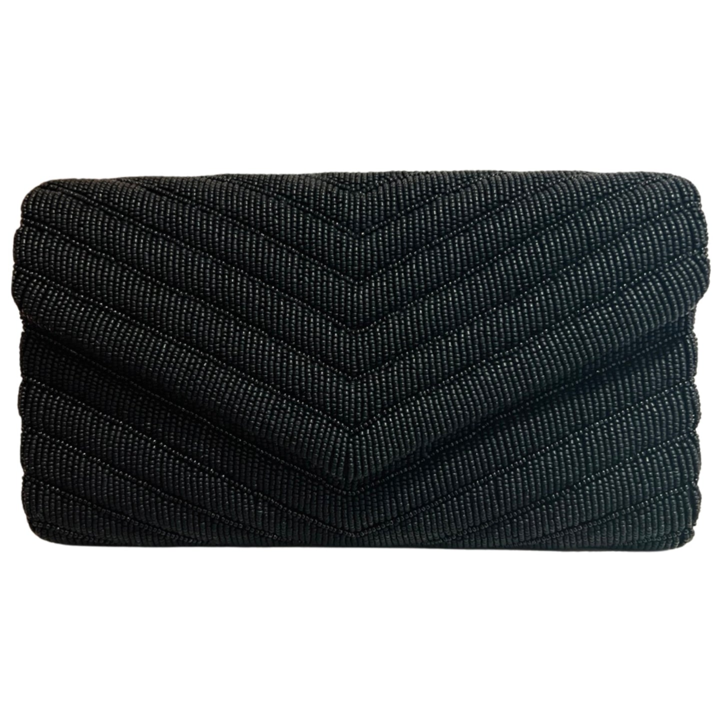 Black Matte Beaded Envelope Clutch