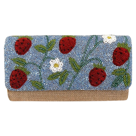 Strawberry Beaded Wicker Clutch