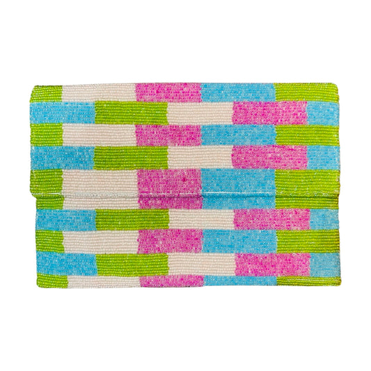 Colorblock Beaded Fold-Over Clutch