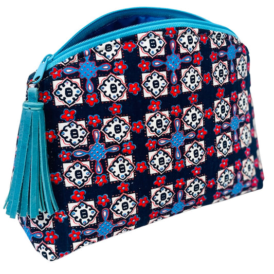 Navy and Red Geometric Performance Pouch