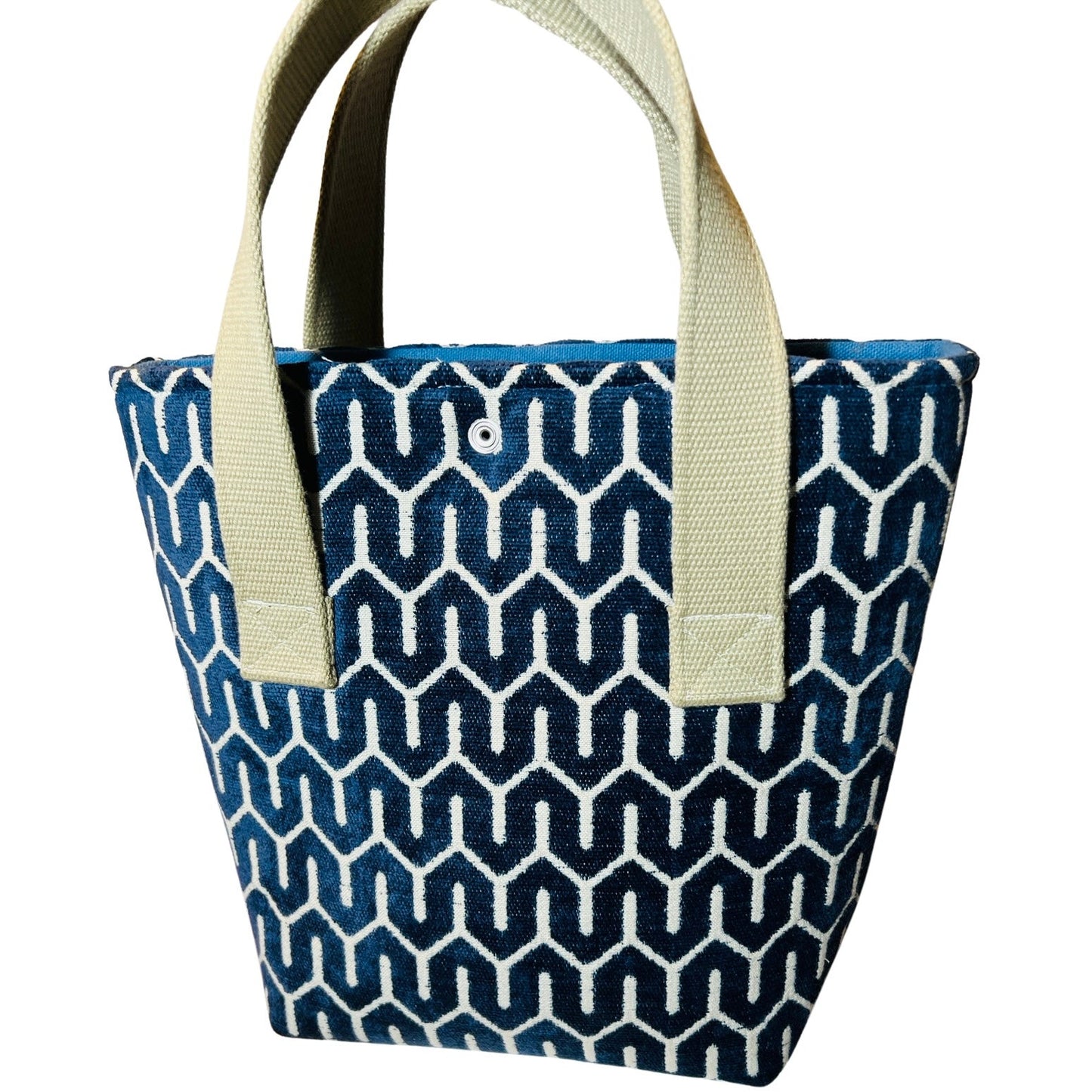 Navy Velvet Geometric Wine Tote (Double Bottle)