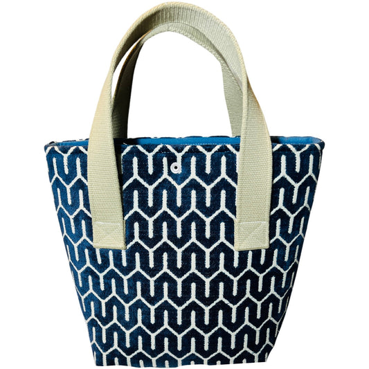 Navy Velvet Geometric Wine Tote (Double Bottle)