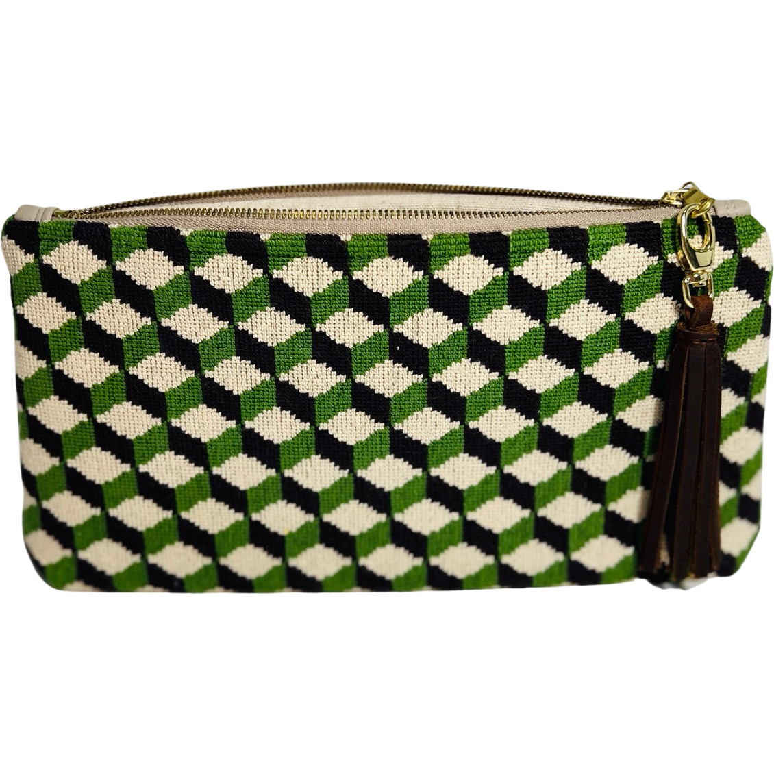 Green Cube Needlepoint Purse XL Clutch