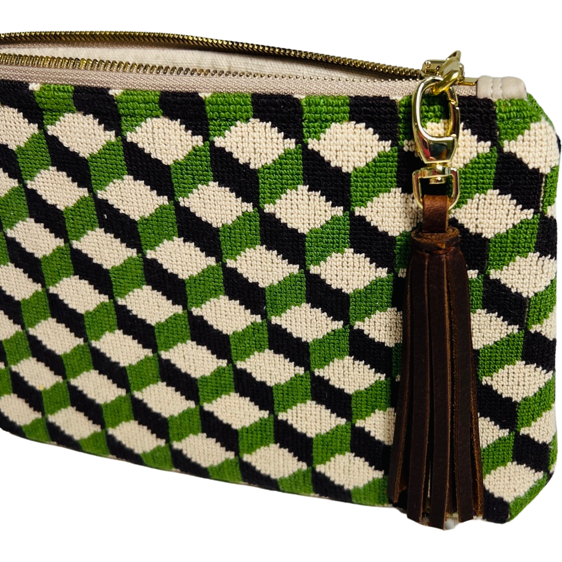 Green Cube Needlepoint Purse XL Clutch