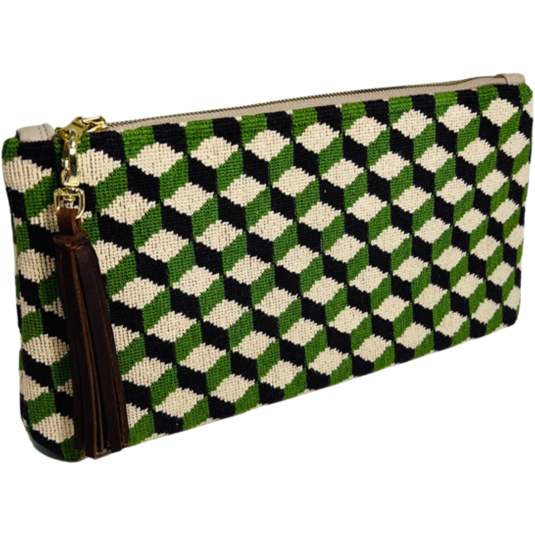 Green Cube Needlepoint Purse XL Clutch