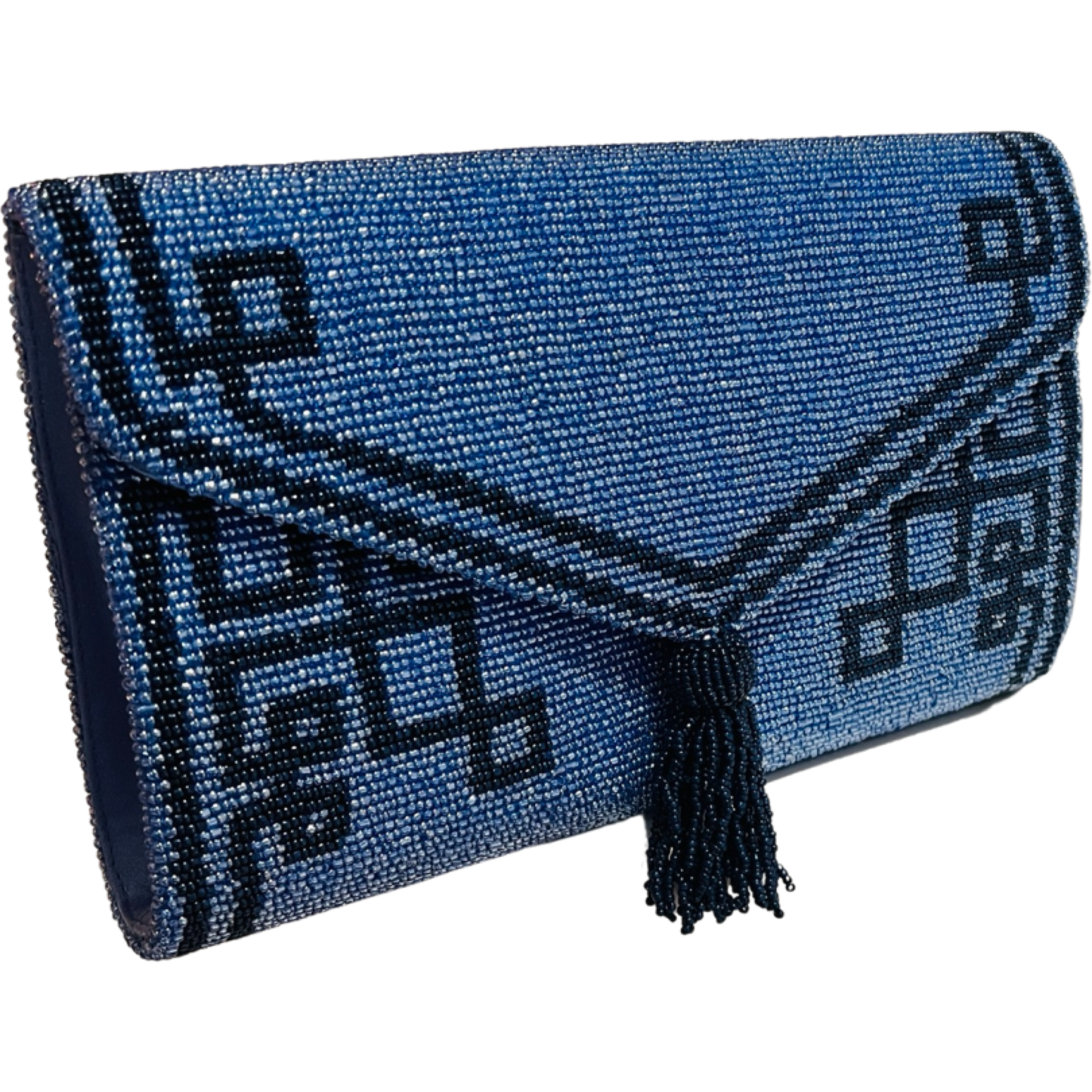 Carolina Blue/Navy Beaded Tassel Envelope Clutch