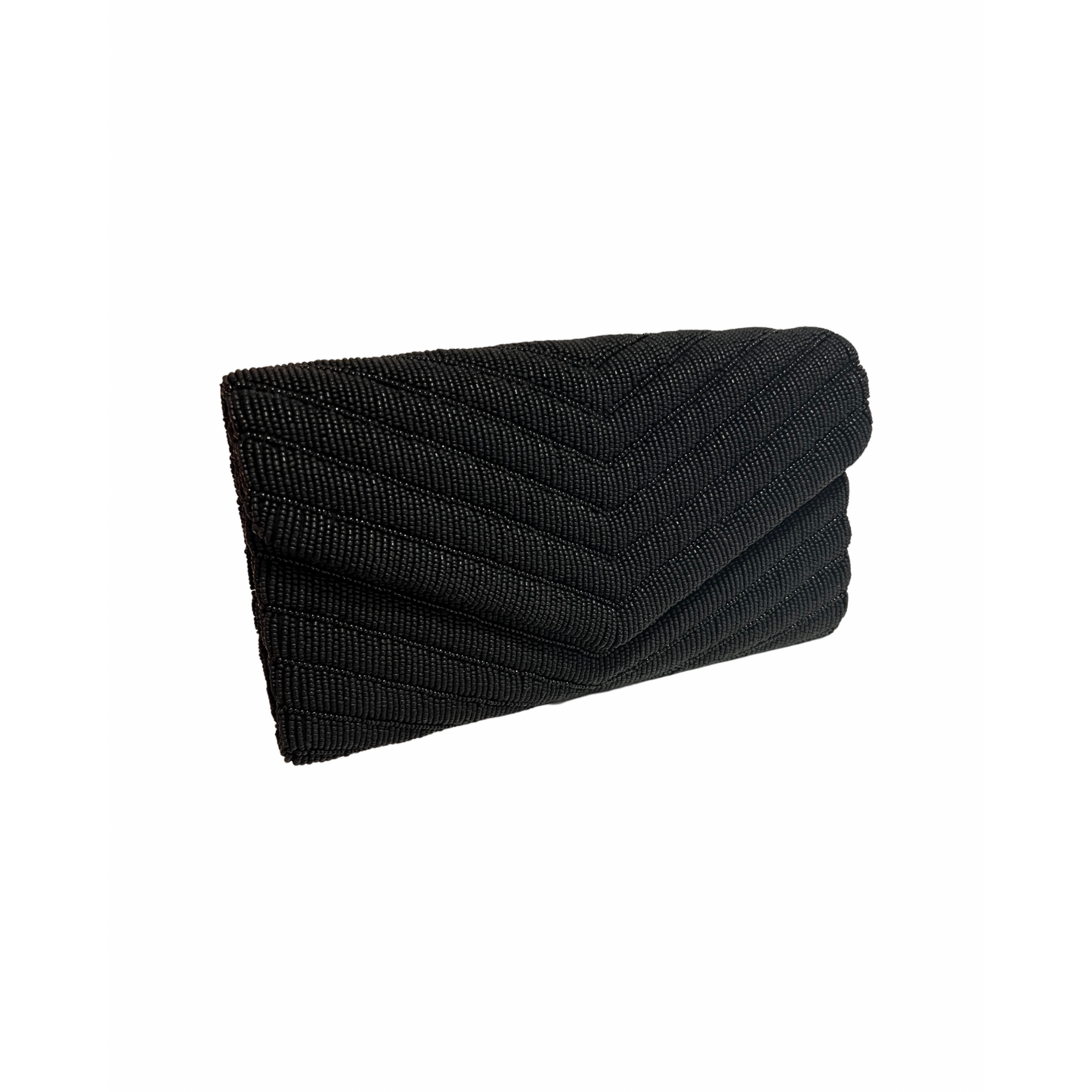 Black Matte Beaded Envelope Clutch