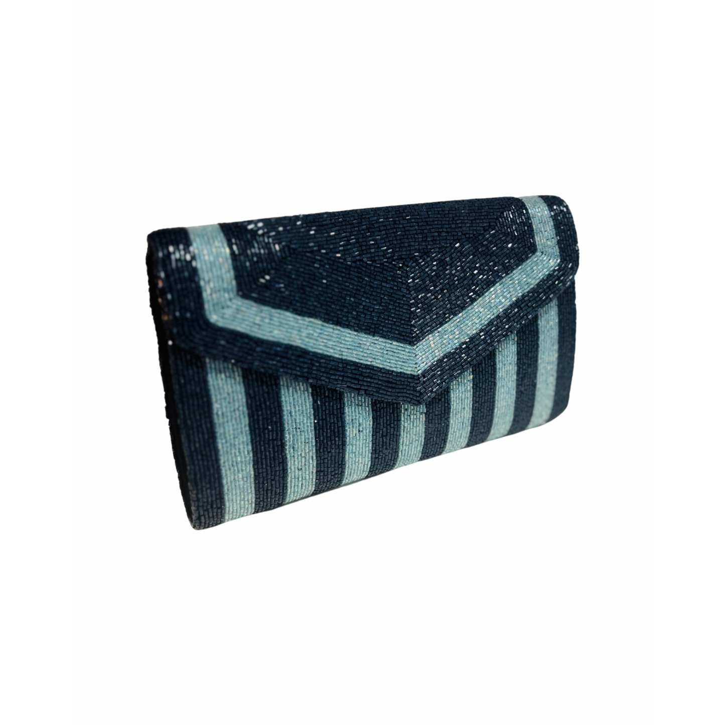 Blue/Periwinkle Stripe Beaded Envelope Clutch