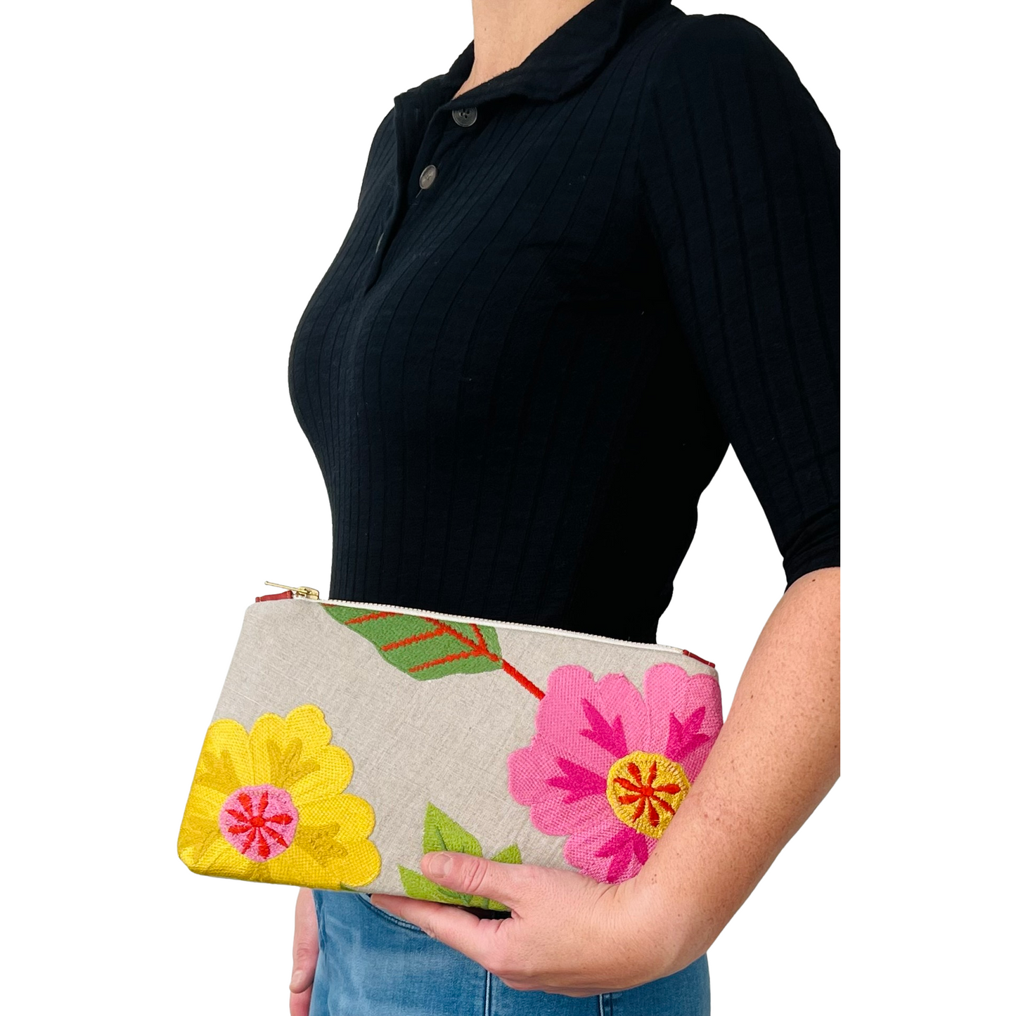 Embroidered Floral Clutch