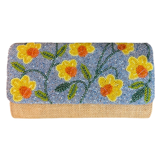 Daffodil Beaded Wicker Clutch