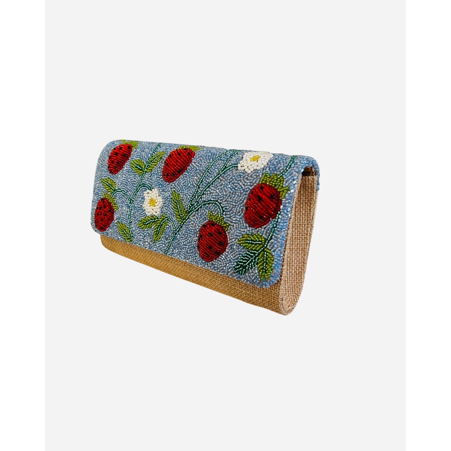 Strawberry Beaded Wicker Clutch