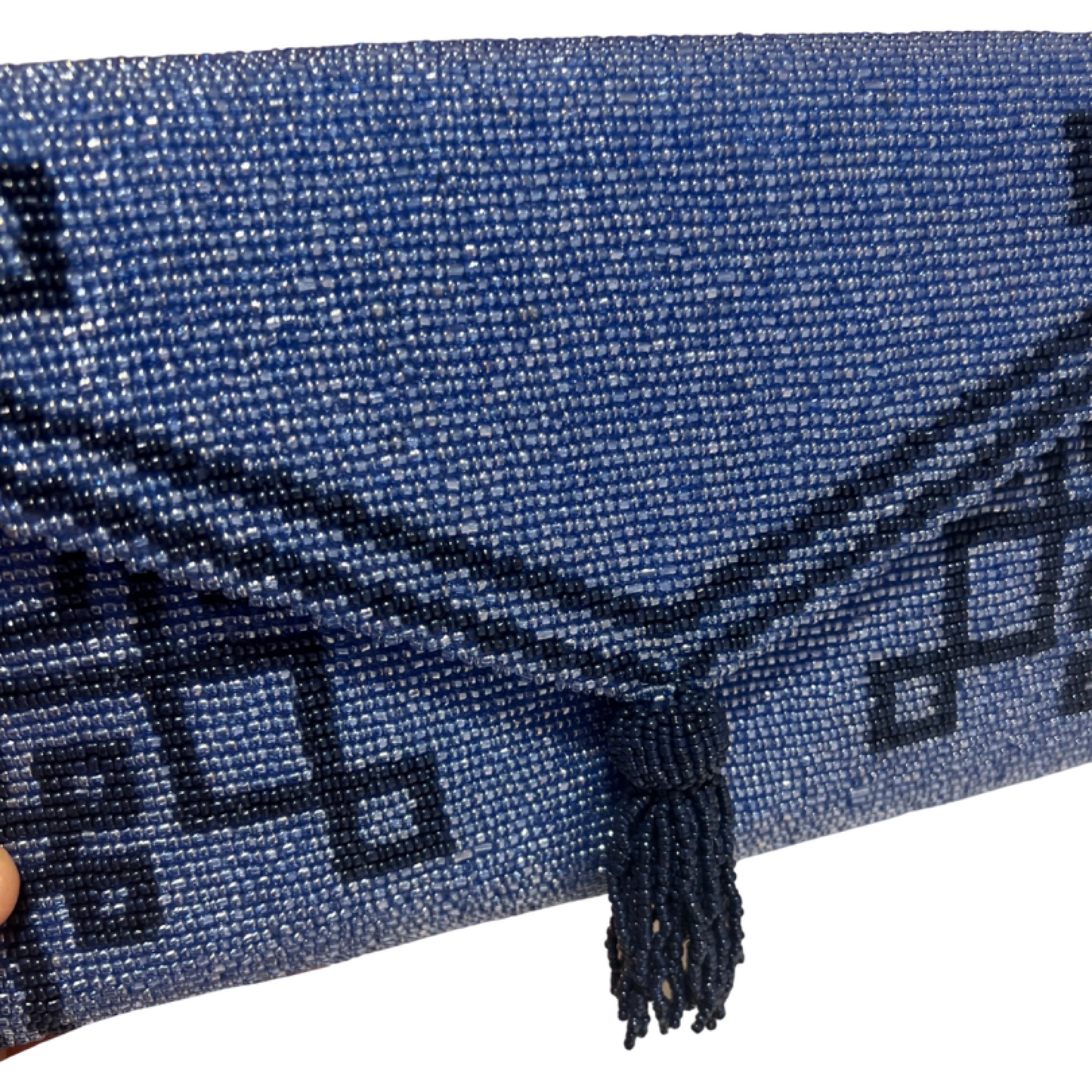 Carolina Blue/Navy Beaded Tassel Envelope Clutch