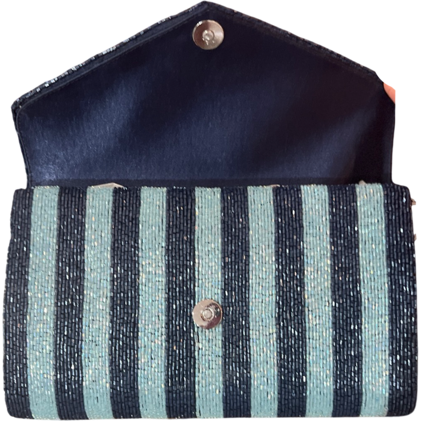 Blue/Periwinkle Stripe Beaded Envelope Clutch