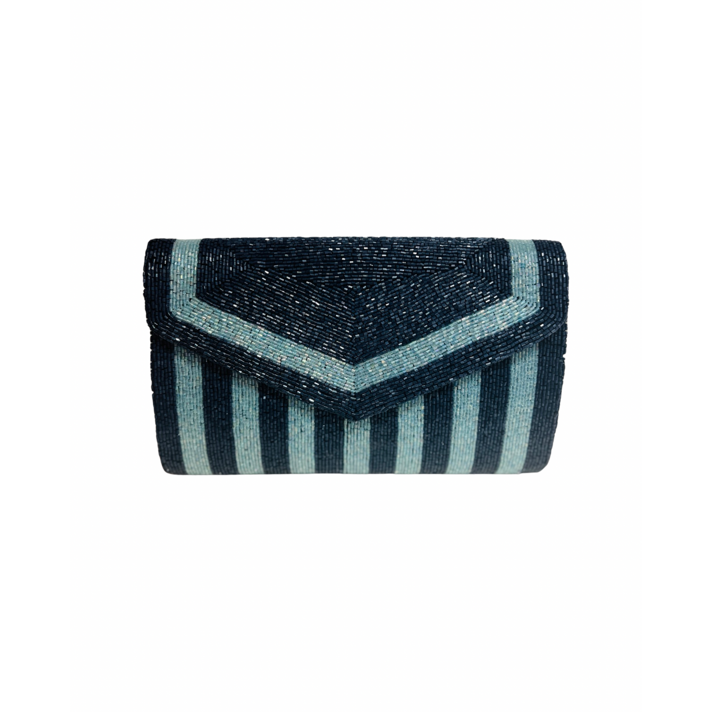 Blue/Periwinkle Stripe Beaded Envelope Clutch