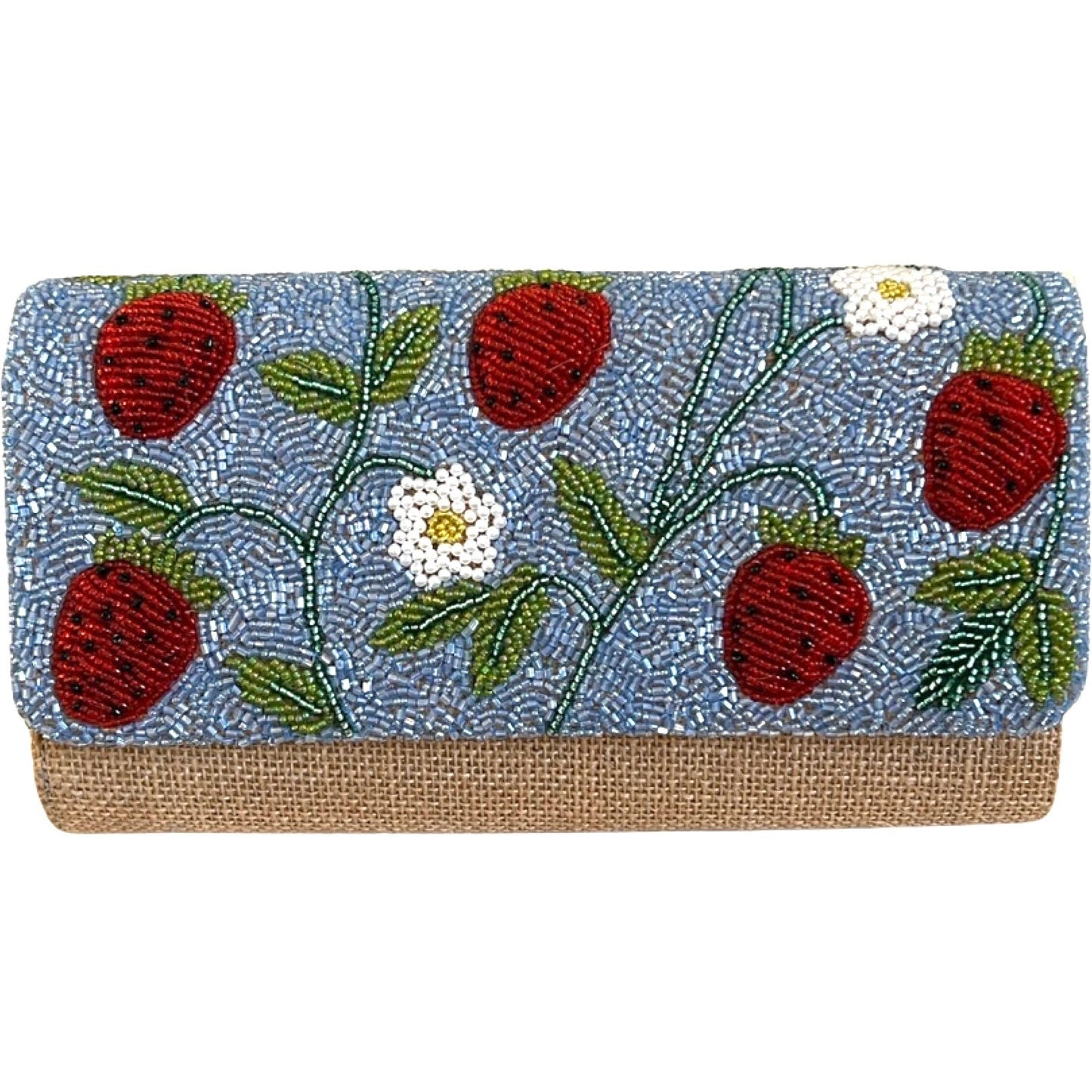 Strawberry Beaded Wicker Clutch