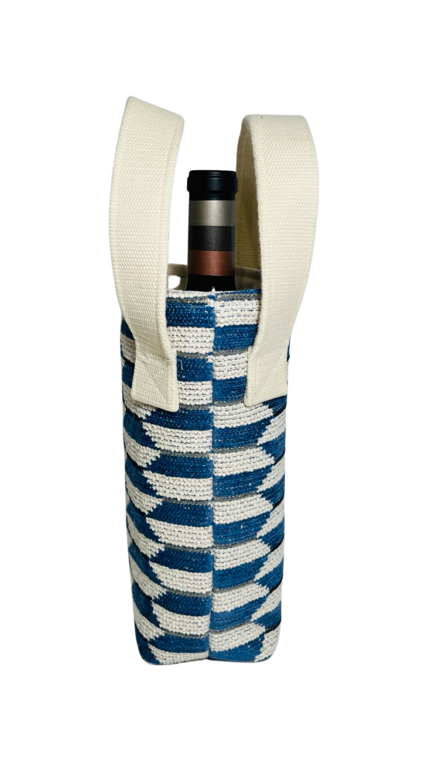 Blue Geometric Wine Tote (Single Bottle)