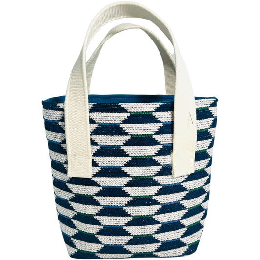 Navy Geometric Wine Tote (Double Bottle)