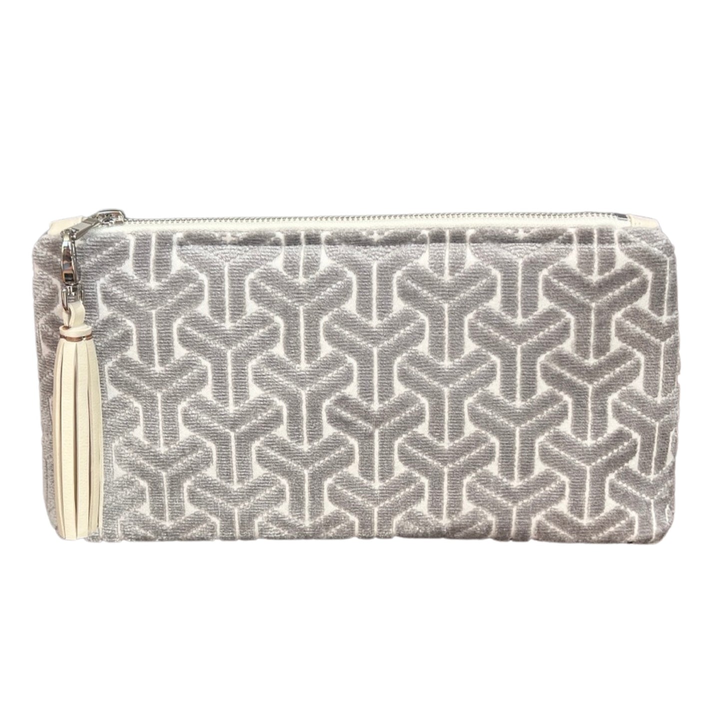 Silver Geometric Cut Velvet Clutch