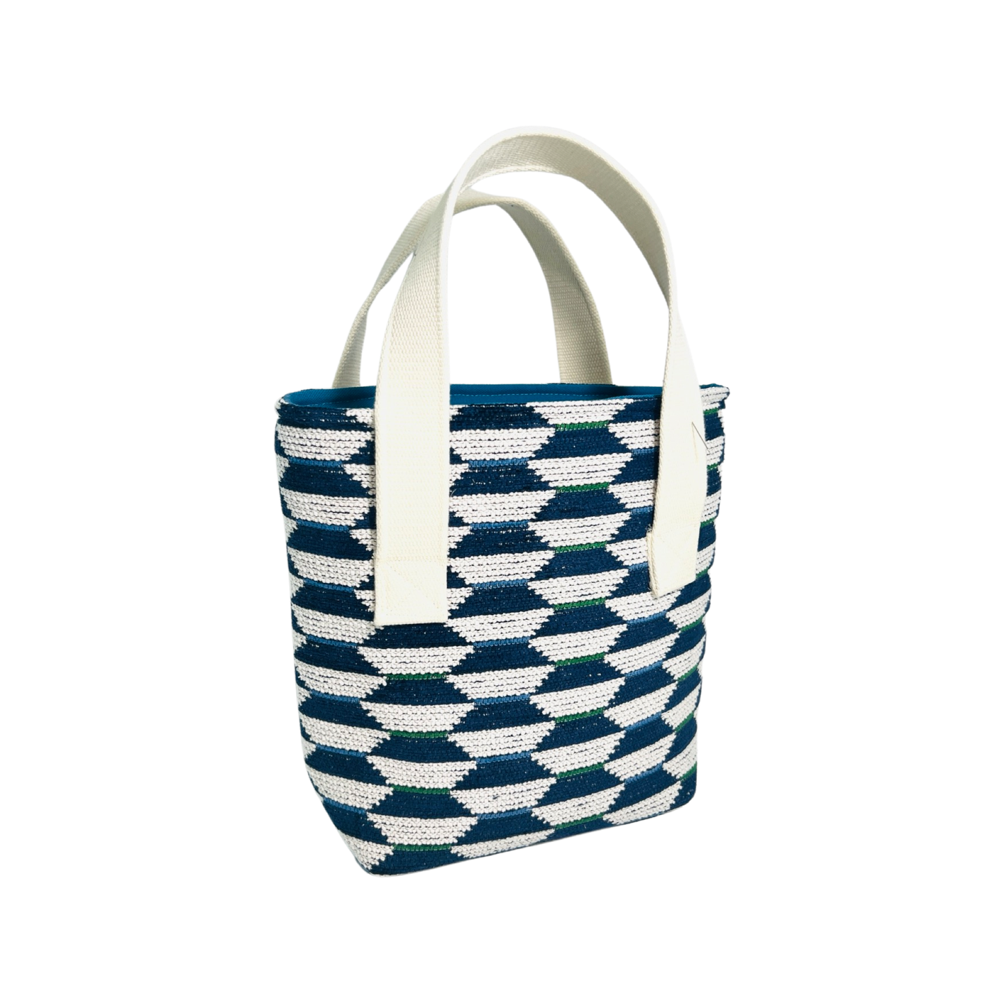 Navy Geometric Wine Tote (Double Bottle)